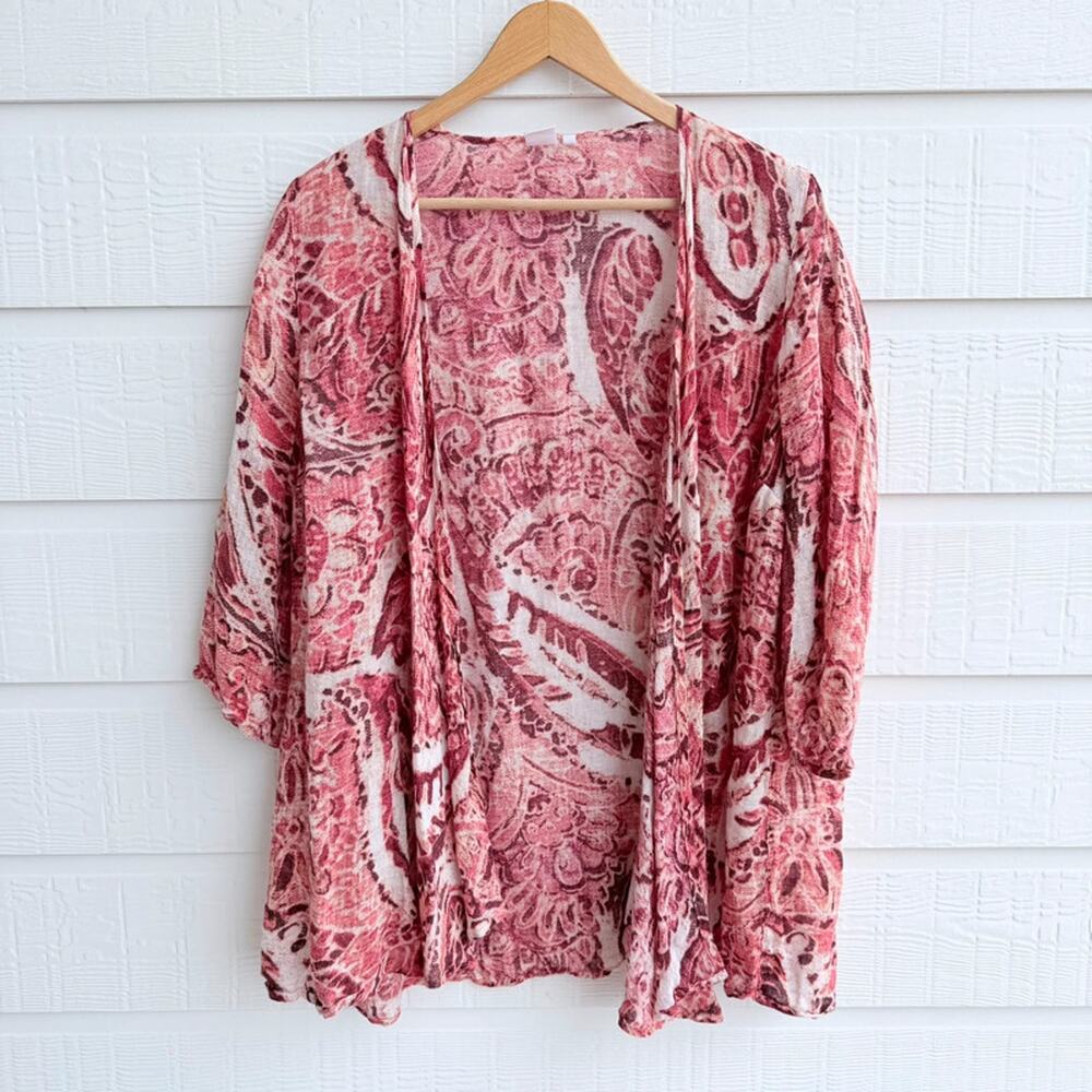 Jones New York Linen Paisley Open Front Top 1X Boho
